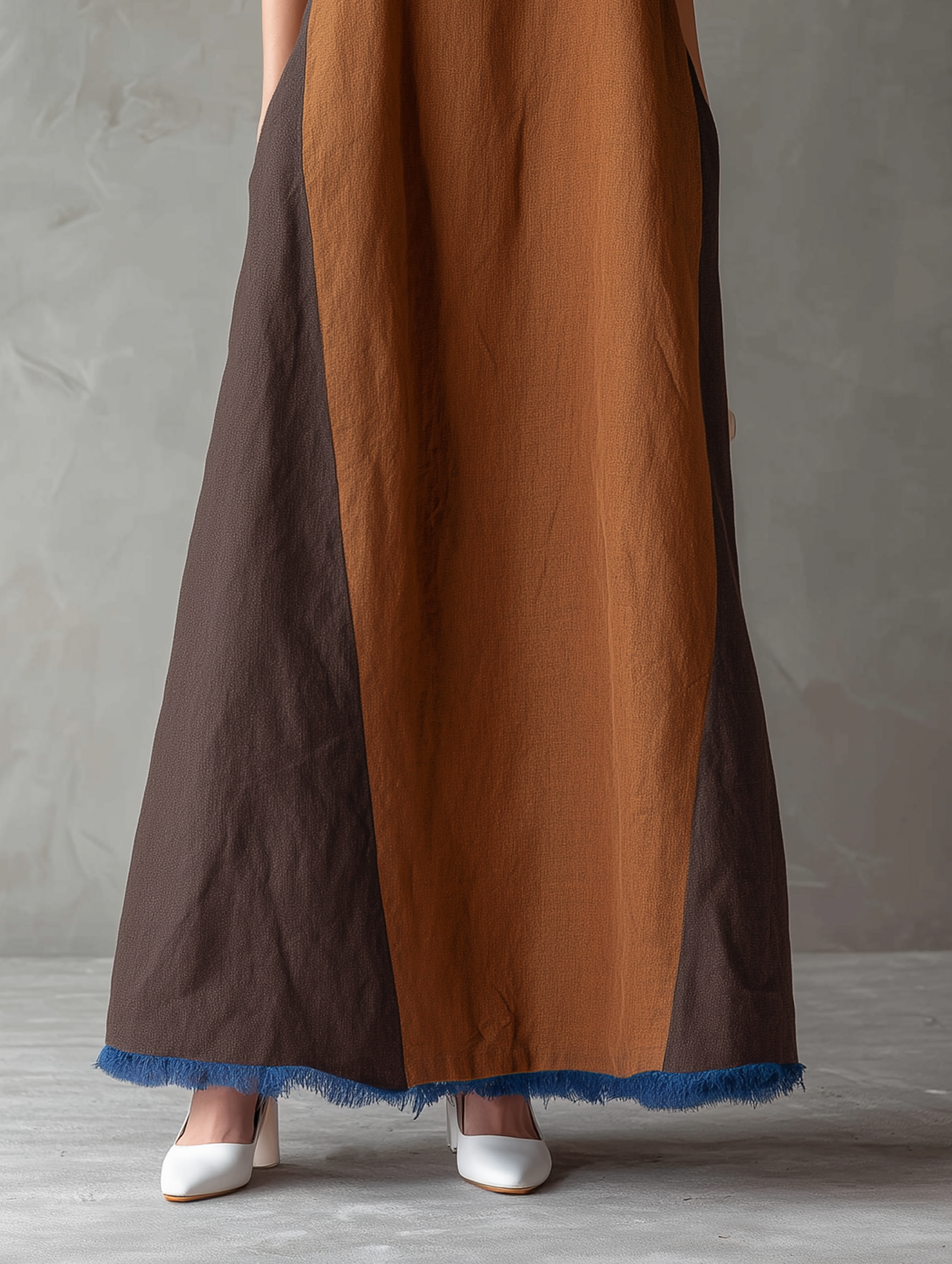 Women's Minimalist Linen-Blend Color-Block Maxi Dress With Spaghetti Straps And Raw Hem MDZ2310F1WY