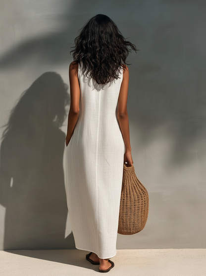 Women's Minimalist Sleeveless Maxi Dress With Cutout Neckline MDZ1206B6Y