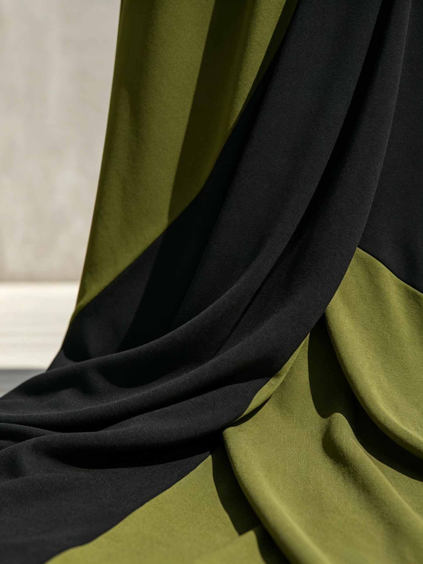 Women's Black & Olive Green Color-Block Jersey Maxi Dress With High Neck & Waist Ruched Detail, Elegant Bodycon Evening Dress MDZ0948F9LYL